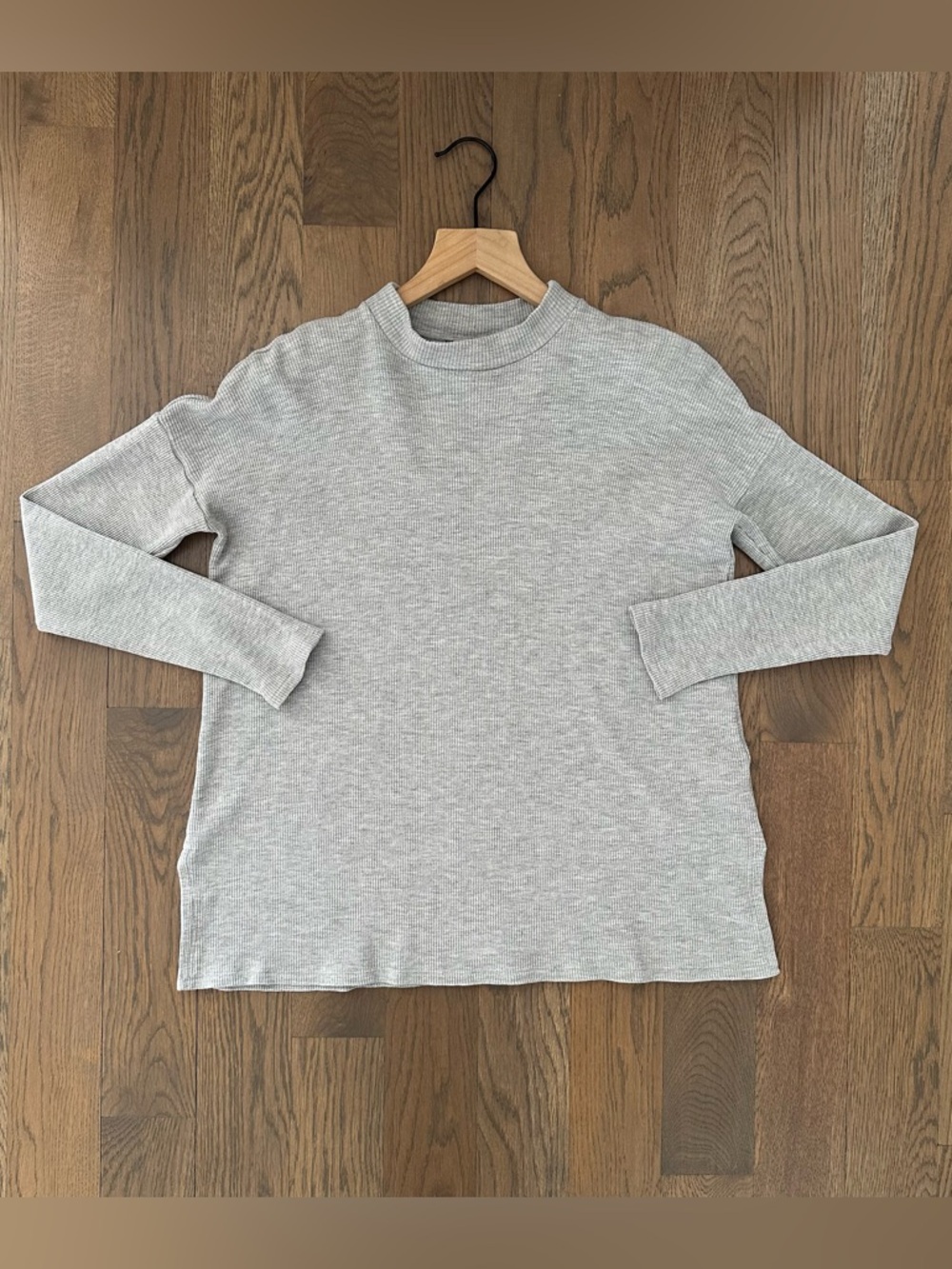 Eileen Fisher Waffle Mock Neck Long Sleeve Tunic Tee in Heather Grey Size XXS